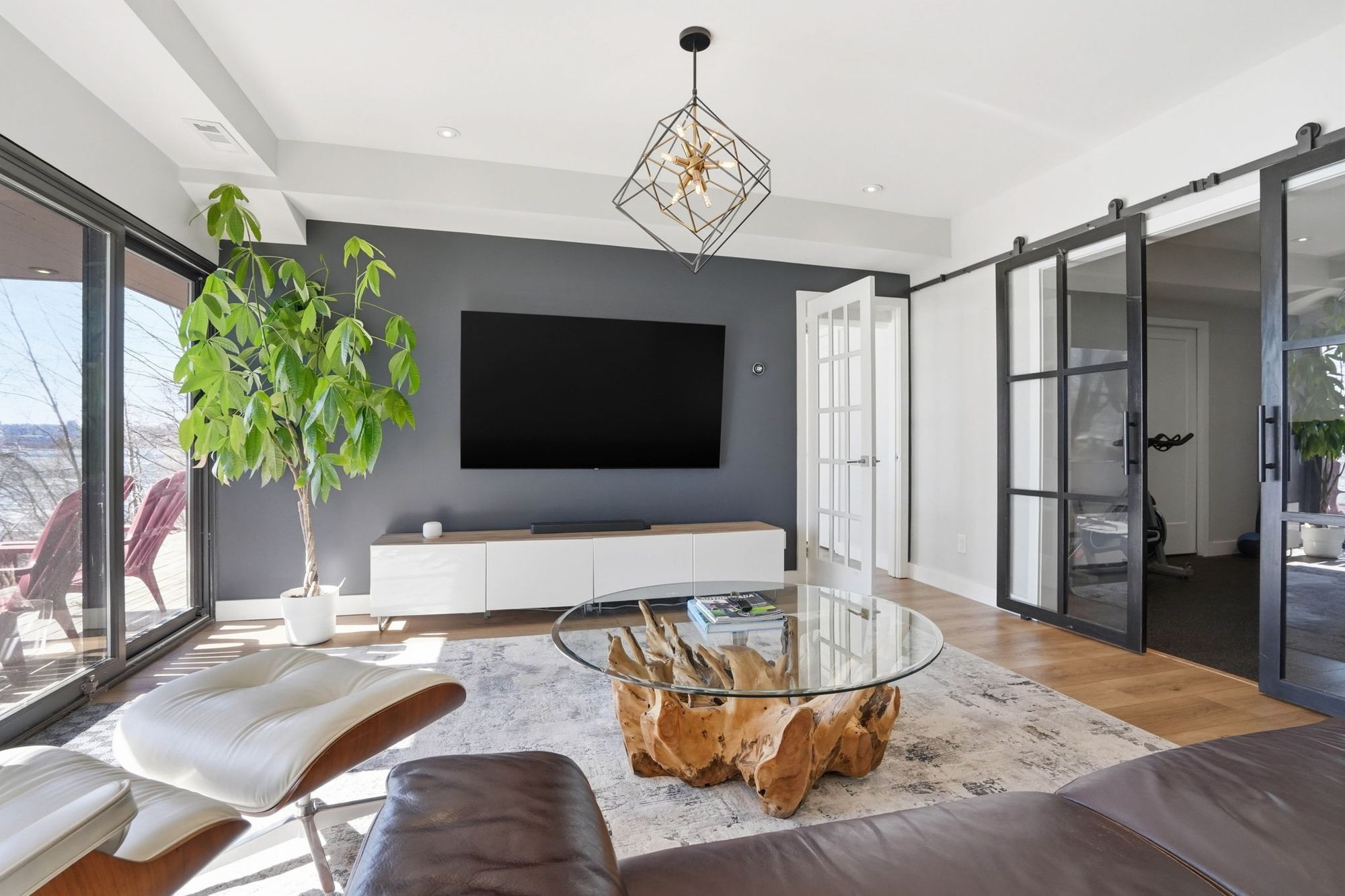 The rec room with doors out to the deck