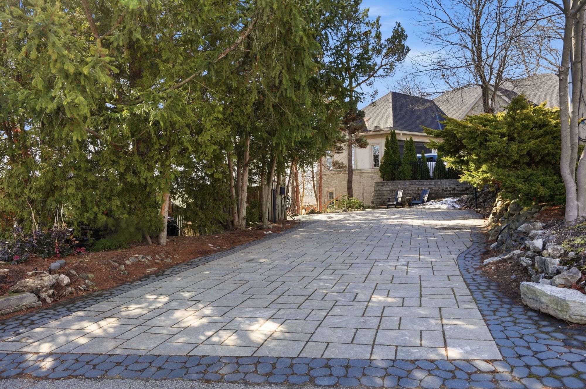 The stone driveway under the trees