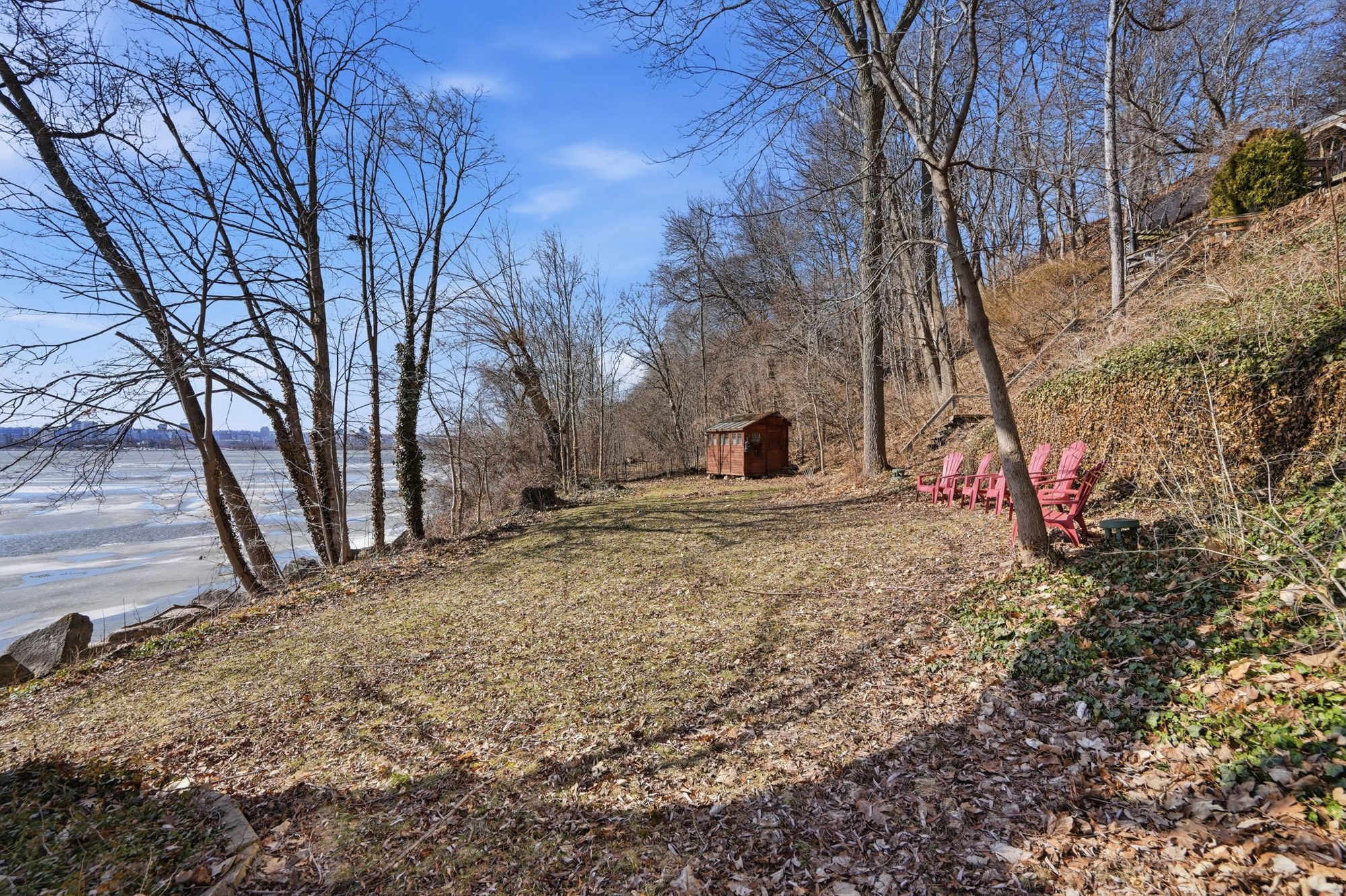 The lawn along the shore at the bottom of the property